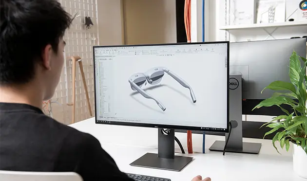 Viture One. Lifestyle-driven smart AR glasses display for immersive entertainment. Designed and engineered by leading industrial design consultancy LAYER.