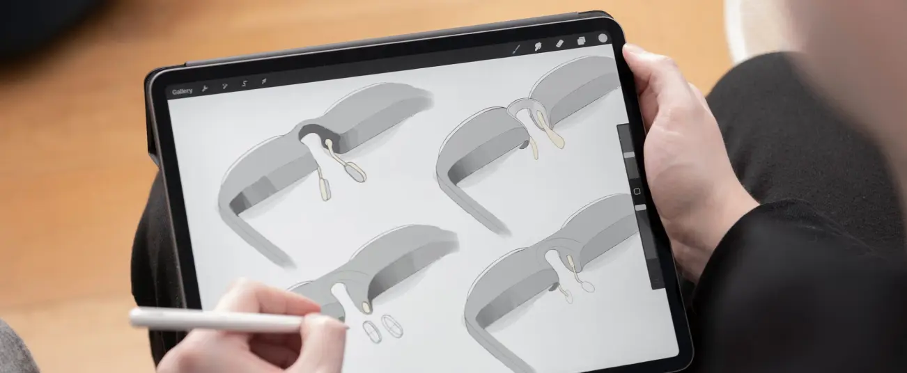 LAYER's leading industrial design expertise. Early digital sketching for Viture One - an AR wearable headset designed by LAYER.