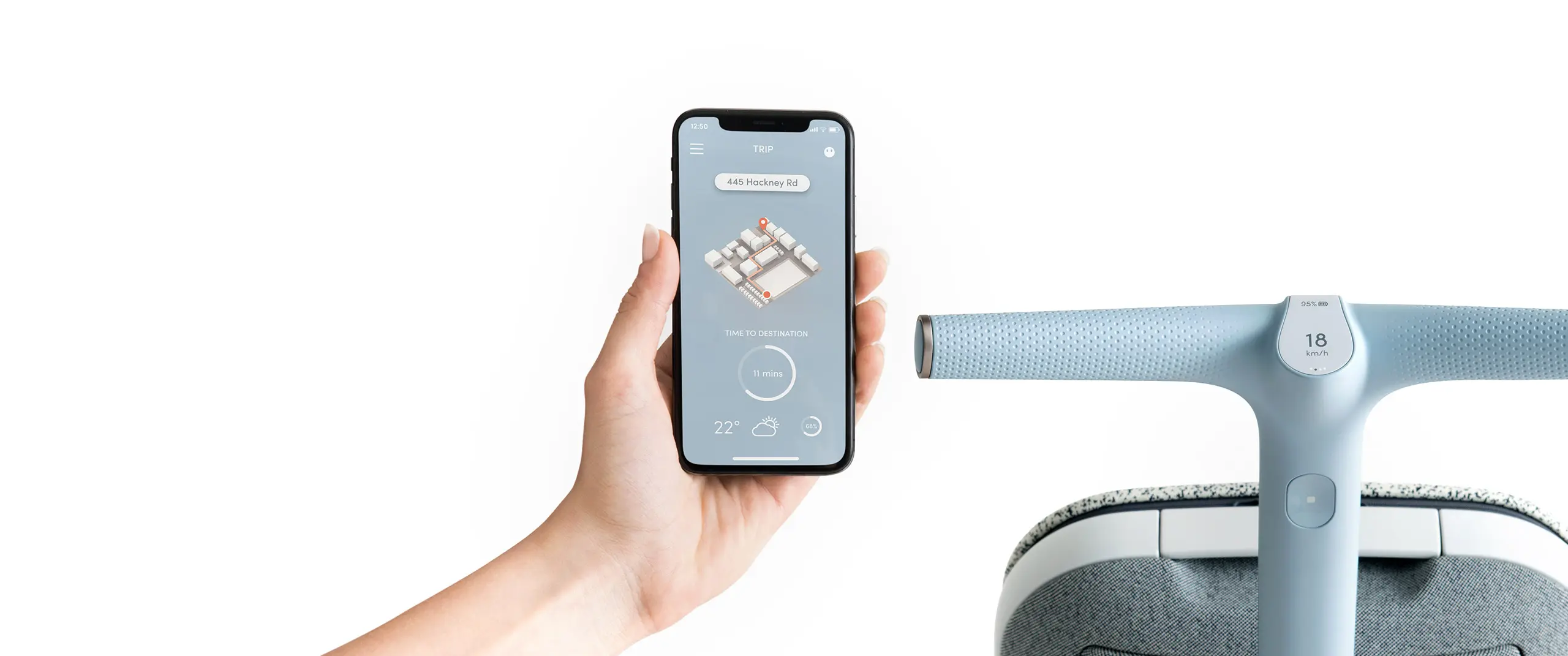 LAYER's leading software and hardware teams worked together to create a holistic digital experience that are seamlessly integrated with the Pal scooter for Nio. The PAL app connects to the smart, modular scooter via a wireless bluetooth earpiece using NIO’s NOMI system, an artificially-intelligent digital companion.