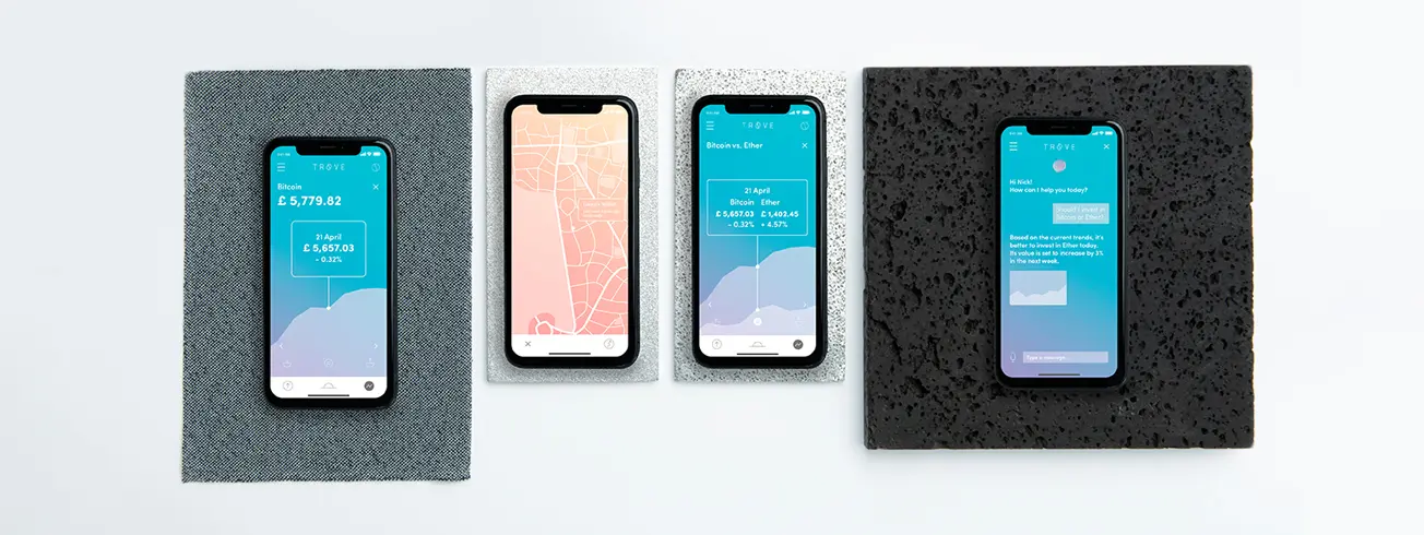 LAYER's leading software and hardware teams worked together to create a holistic digital experience that seamlessly integrated with the Trove smart wearable. The Trove app makes interacting with complex cryptocurrencies easier and more approachable.