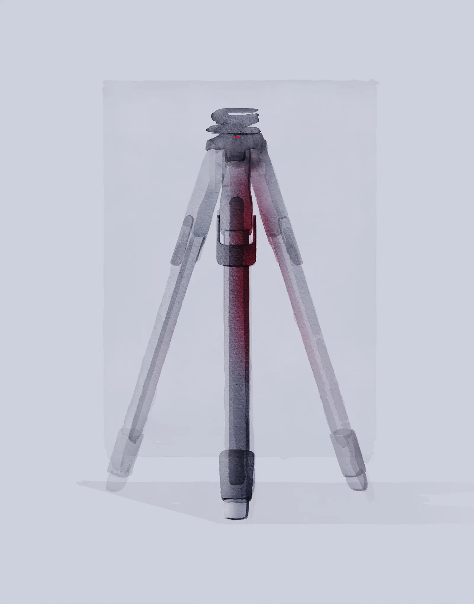 Watercolour-style illustration of the ONE tripod by LAYER on a light background.
